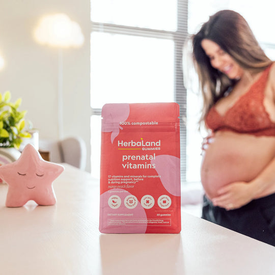 Pregnant woman with prenatal gummies