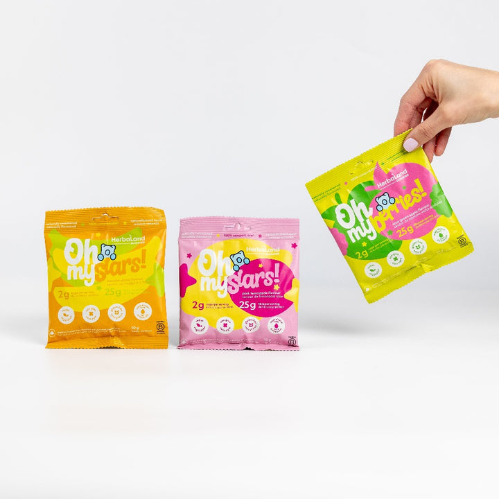 Herbaland Gummies - New pouches of Oh My! from Herbaland. Low sugar high fibre healthy snacks 