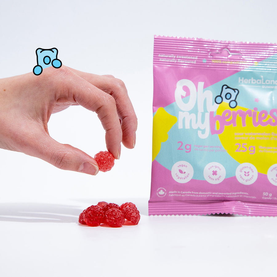 Herbaland Gummies- Herbaland Oh My! gummies are the best candy around, with only 2g of sugar and 25g of fiber per pouch. Made from plant-based ingredients and all-natural flavours, these gummies are the perfect healthy snack!