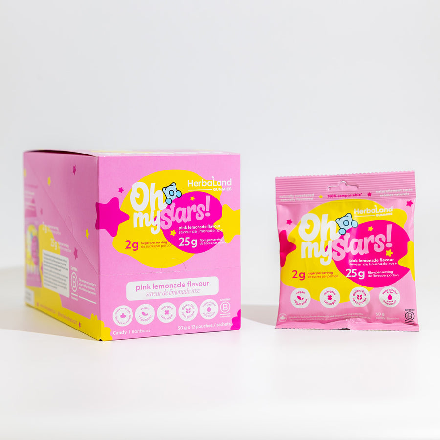 Herbaland Gummies - Case of low sugar high fibre gummy candies in pink lemonade flavor