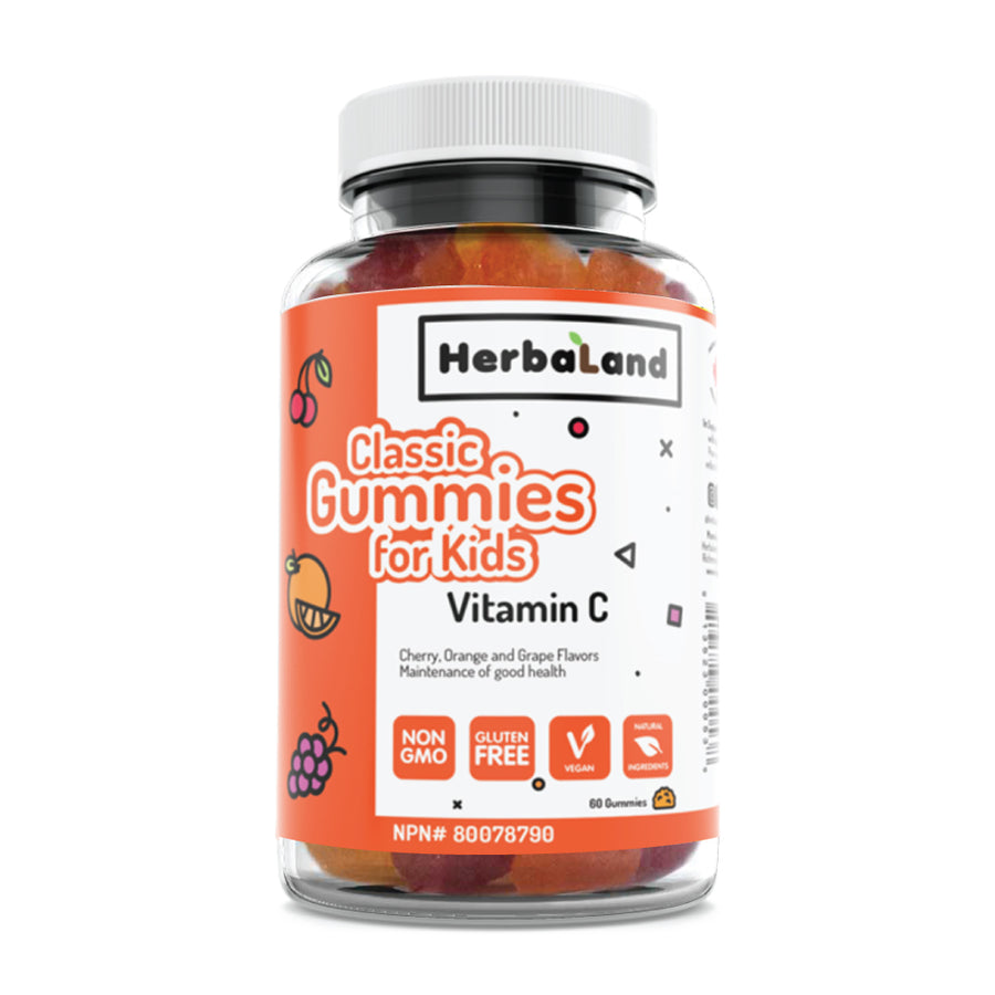 Vitamin C Classic Gummies for Kids - Herbaland with cherry, orange and grape flavor, to support ur child's well-being