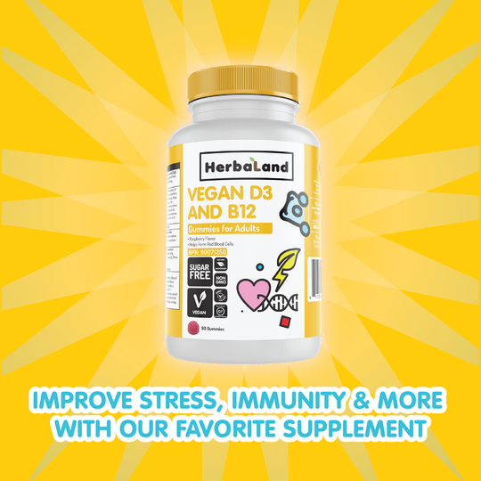 Herbaland Gummies Vegan D3 B12 - Improve stress, immunity and more