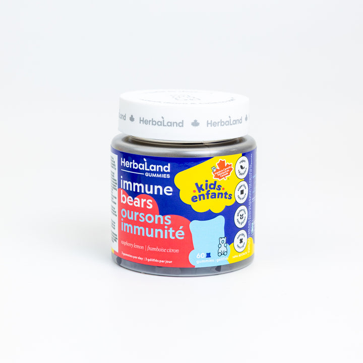 Vitamin gummies bottle of immune bears to boost immune system for kids with raspberry lemon flavor