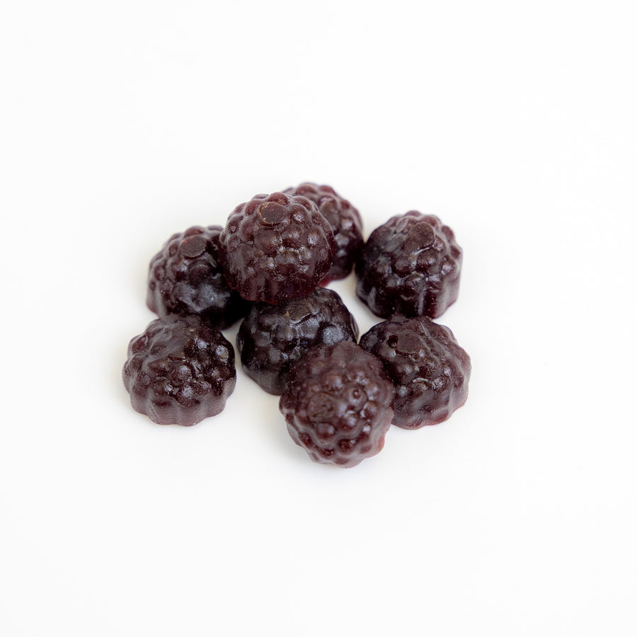 A close up picture of herbaland vitamin gummies of immune boost gummies for adults with blackberry lemonade flavor 