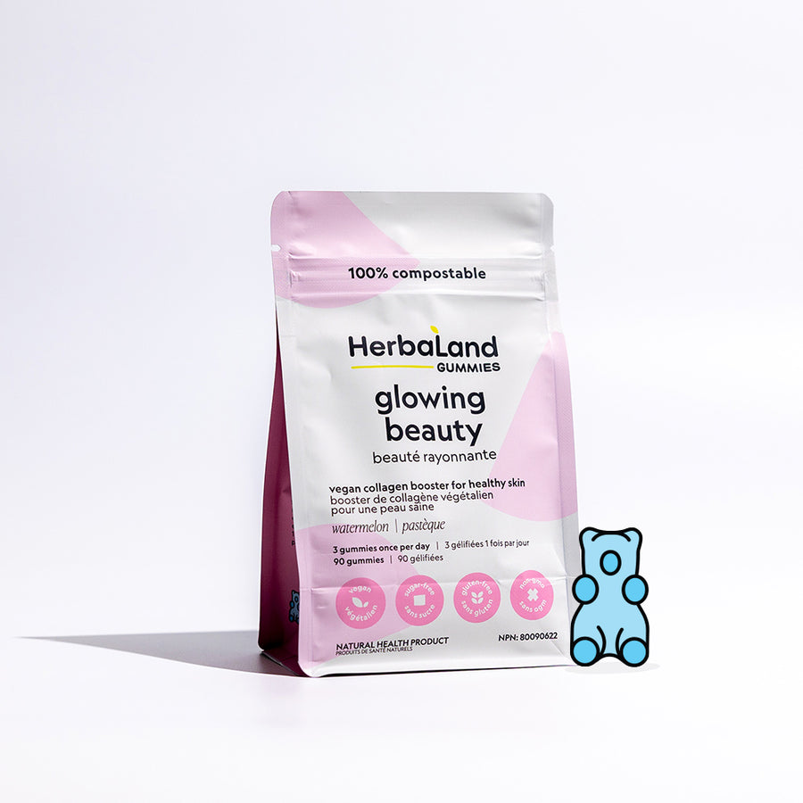 Herbaland vitamin gummies pouch of glowing beauty for vegan collagen booster for healthy skin for women with watermelon flavor
