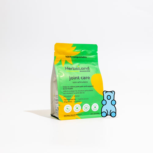 Herbaland vitamin Joint Care pouch of joint care to help to relieve joint pain and supports bone health with pineapple flavor