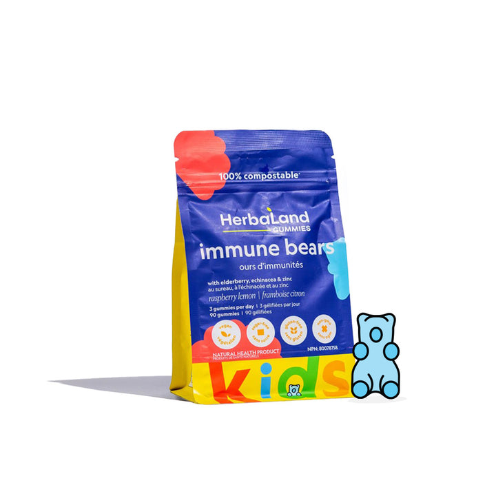 Vitamin gummies pouch of immune bears to boost immune system for kids with raspberry lemon flavor