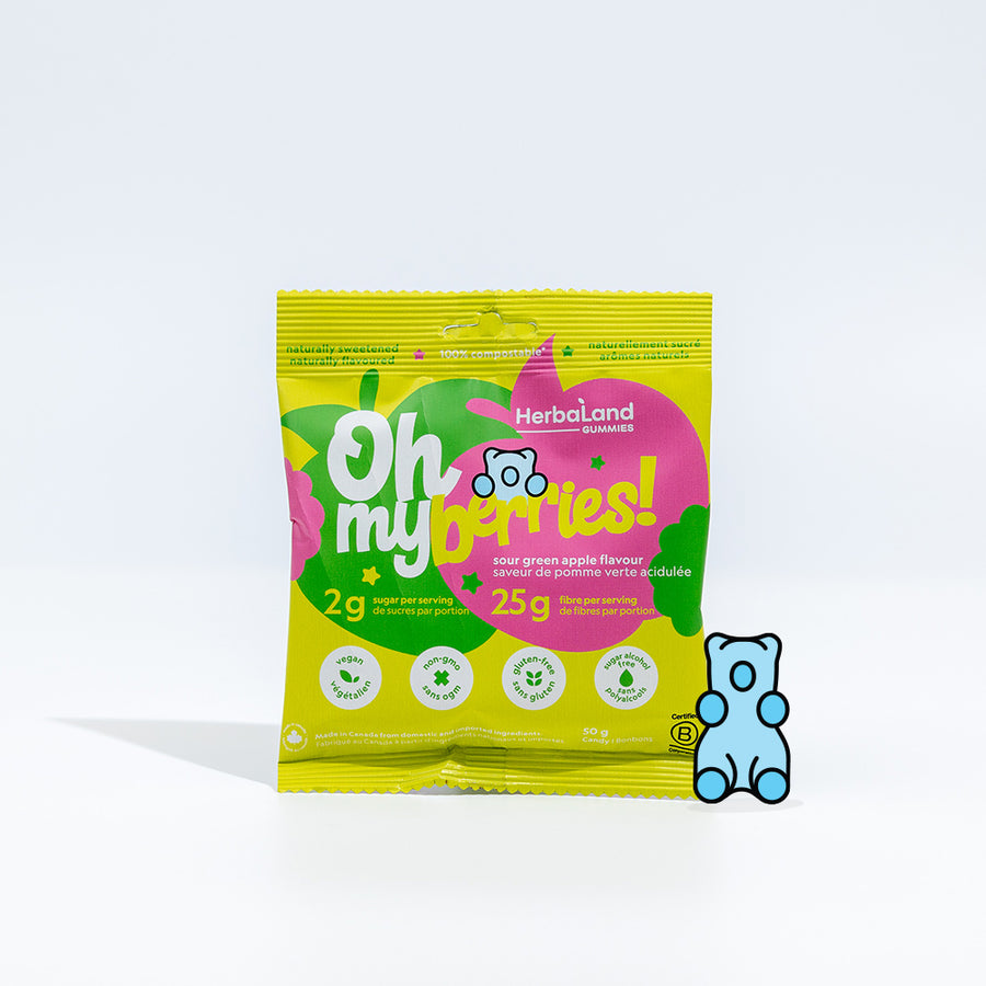 Herbaland Gummies - Oh My Sour Green Apple, low sugar high fibre healthy gummies