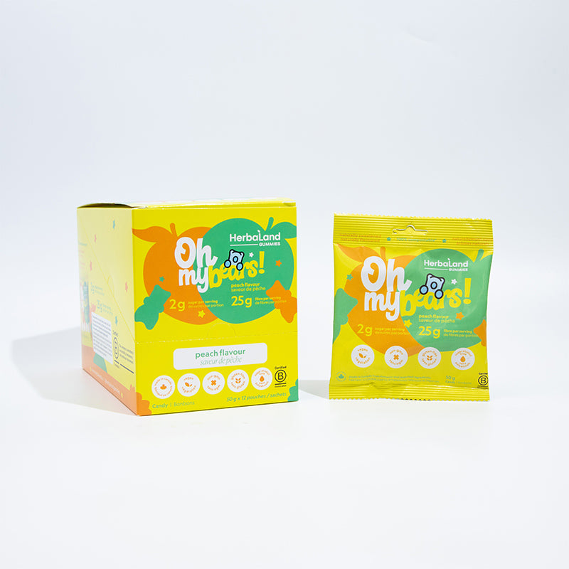 Herbaland Oh My! gummies are the best candy around, with only 2g of sugar and 25g of fiber per pouch. Made from plant-based ingredients and all-natural flavours, these gummies are the perfect healthy snack!