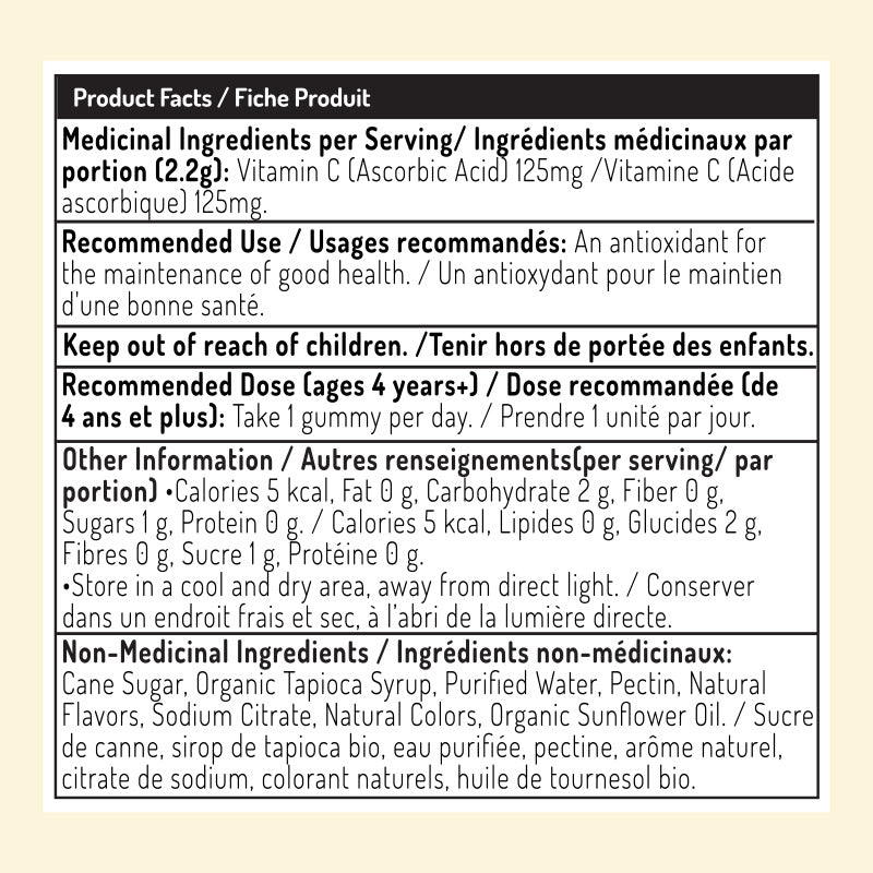 Herbaland Vitamin C Classic Gummies for Kids Nutrition facts