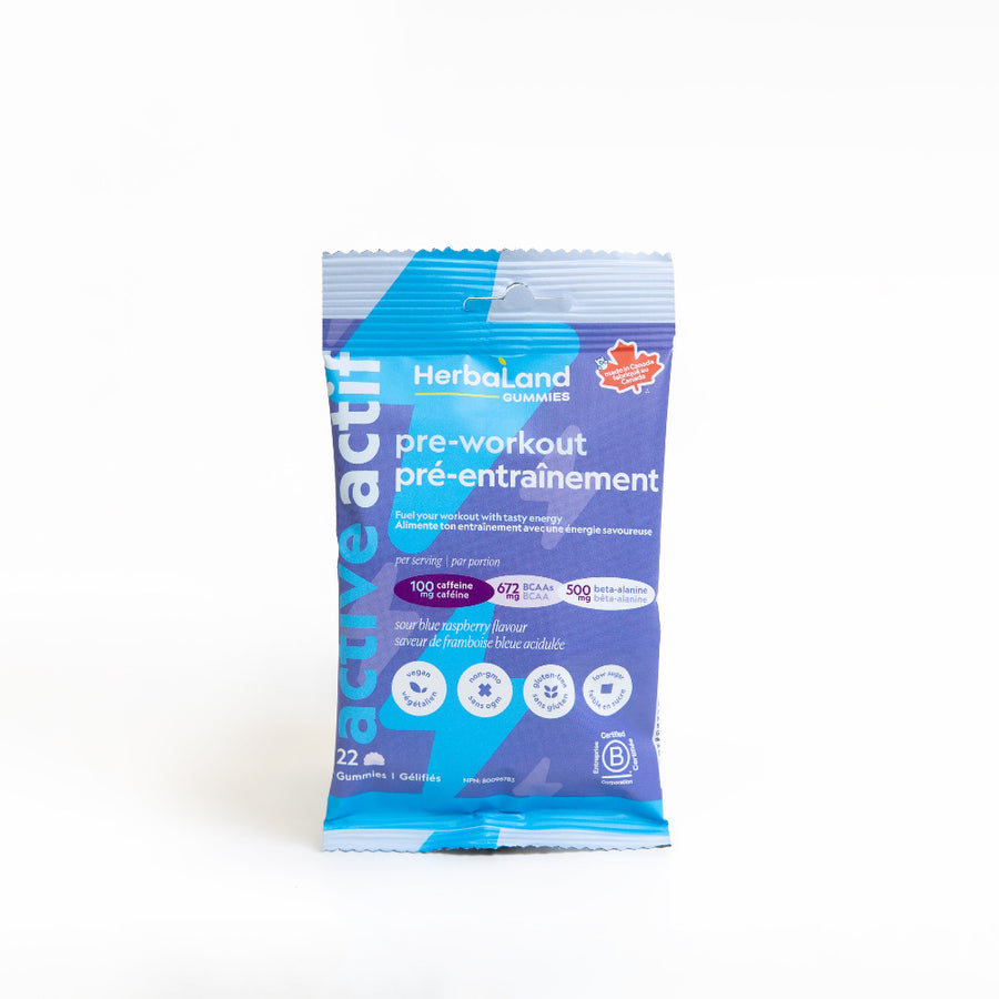 Herbaland Gummies pre-workout supplement package on a white background