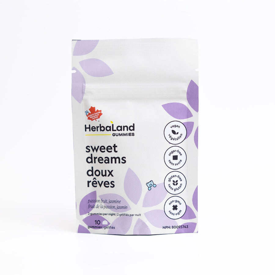Herbaland Gummies travel package with sweet dreams in passion fruit flavor 