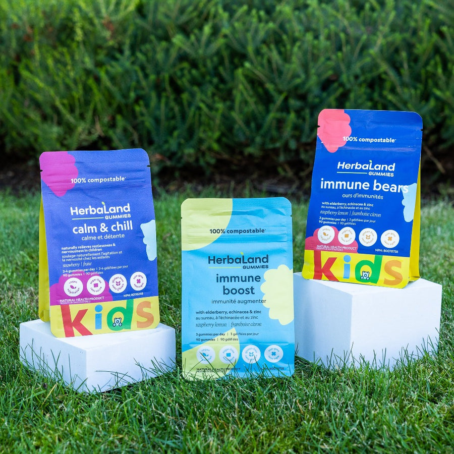Herbaland keep calm and immune strong bundle is great for adults and kids as it includes immune boost for adults, immune bears for kids, kids calm and chill