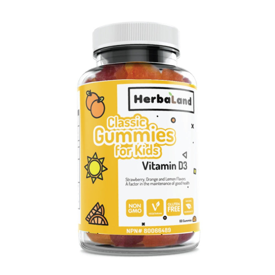 Vitamin D3 Classic Gummies for Kids - Herbaland with strawberry, orange and lemon flavors to maintain a good health